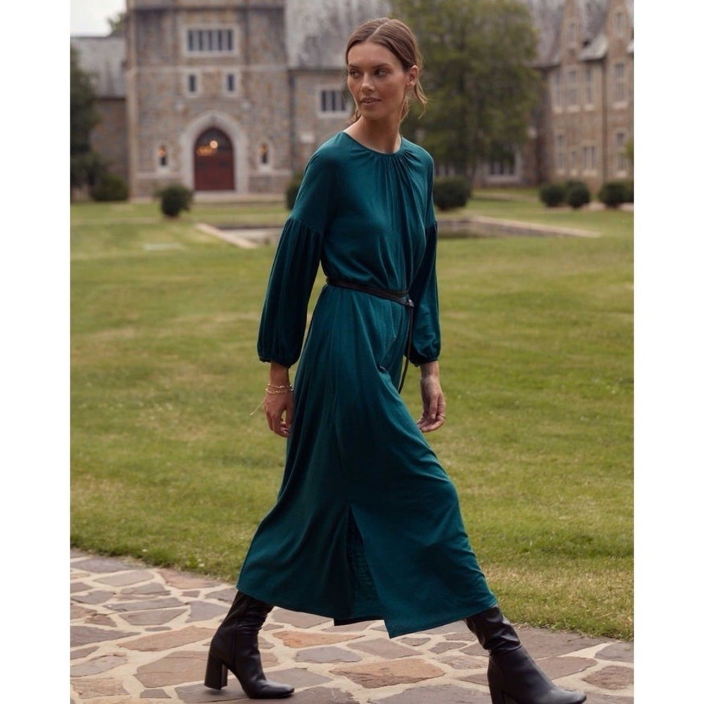 Billy Reid Keyhole Midi Dress Dark Teal Wool Size Large